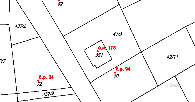 Smrkovice 178, Písek na parcele st. 351 v KÚ Smrkovice, Katastrální mapa