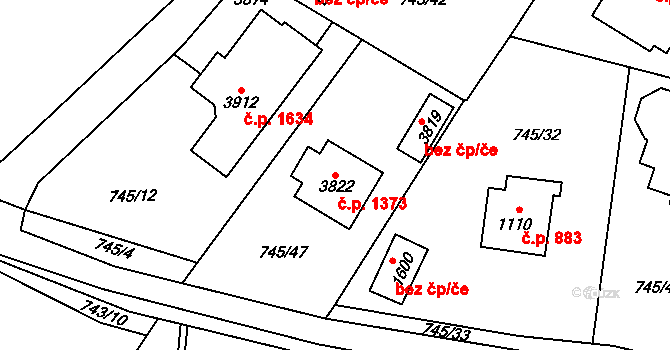 Vrchlabí 1373 na parcele st. 3822 v KÚ Vrchlabí, Katastrální mapa