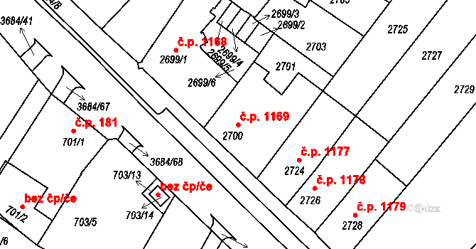 České Budějovice 5 1169, České Budějovice na parcele st. 2700 v KÚ České Budějovice 5, Katastrální mapa