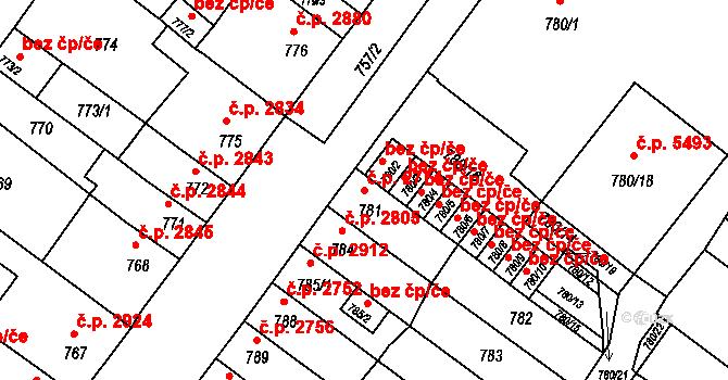 Chomutov 2774 na parcele st. 781 v KÚ Chomutov II, Katastrální mapa