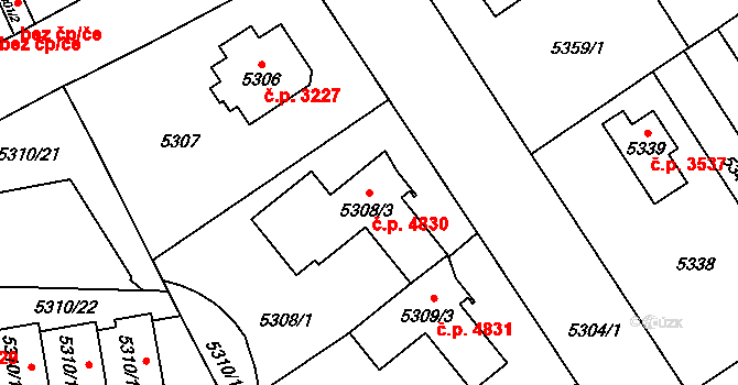 Chomutov 4830 na parcele st. 5308/3 v KÚ Chomutov I, Katastrální mapa