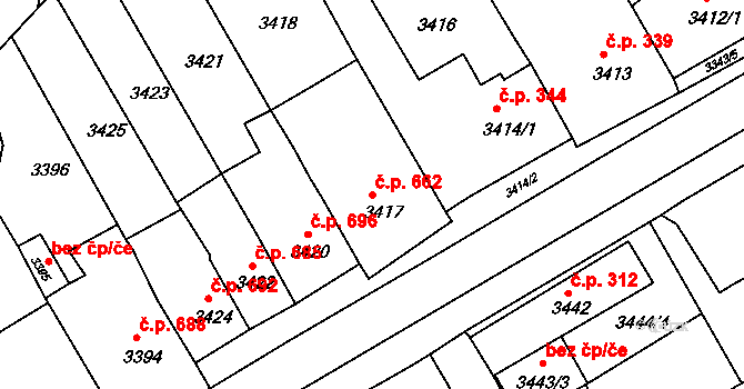 Jirkov 662 na parcele st. 3417 v KÚ Jirkov, Katastrální mapa
