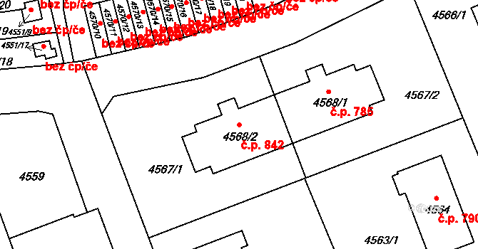 Liberec III-Jeřáb 842, Liberec na parcele st. 4568/2 v KÚ Liberec, Katastrální mapa