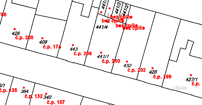 Pražské Předměstí 210, Hradec Králové na parcele st. 441/1 v KÚ Pražské Předměstí, Katastrální mapa