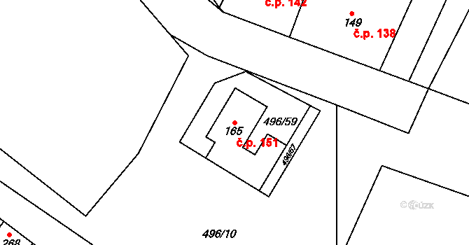 Vrbová Lhota 151 na parcele st. 165 v KÚ Vrbová Lhota, Katastrální mapa