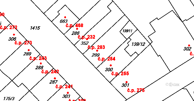 Chválkovice 254, Olomouc na parcele st. 299 v KÚ Chválkovice, Katastrální mapa