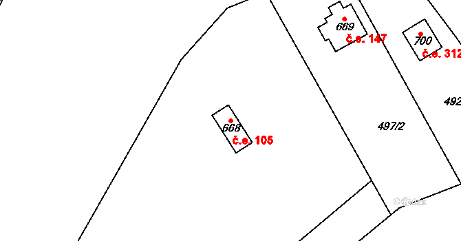 Čisovice 105 na parcele st. 668 v KÚ Čisovice, Katastrální mapa