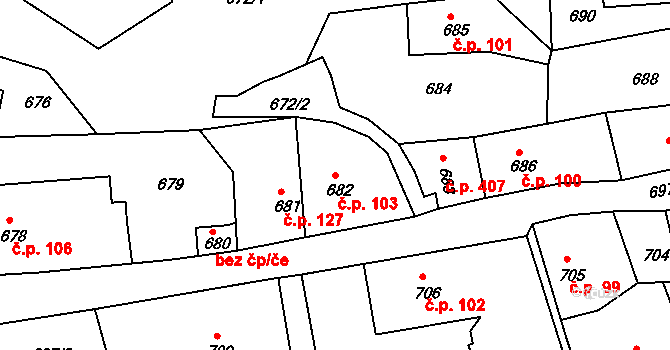 Týnec nad Labem 103 na parcele st. 682 v KÚ Týnec nad Labem, Katastrální mapa