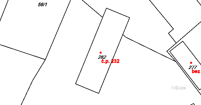 Chotyně 232 na parcele st. 282 v KÚ Chotyně, Katastrální mapa