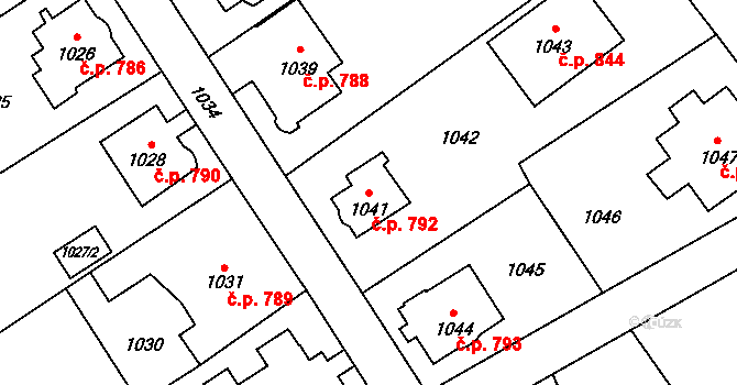 Šluknov 792 na parcele st. 1041 v KÚ Šluknov, Katastrální mapa