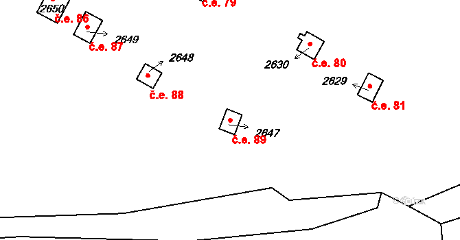 Hamrníky 89, Mariánské Lázně na parcele st. 2647 v KÚ Úšovice, Katastrální mapa