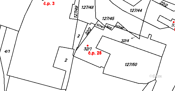 Špinov 25, Nížkov na parcele st. 32/1 v KÚ Špinov, Katastrální mapa