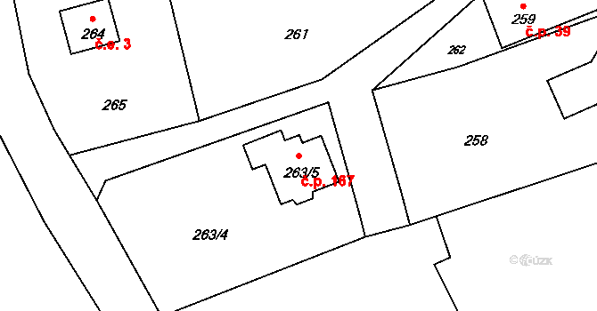 Skalička 167 na parcele st. 263/5 v KÚ Skalička u Hranic, Katastrální mapa