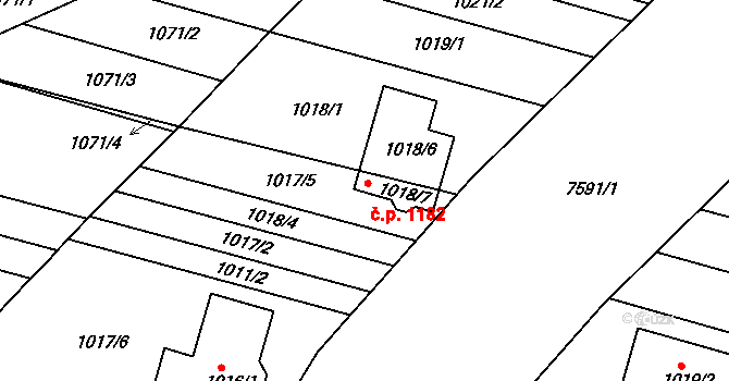 Mutěnice 1182 na parcele st. 1018/7 v KÚ Mutěnice, Katastrální mapa