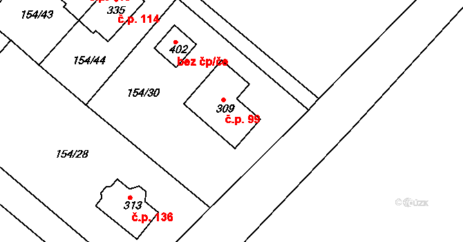 Pakoměřice 99, Bořanovice na parcele st. 309 v KÚ Bořanovice, Katastrální mapa