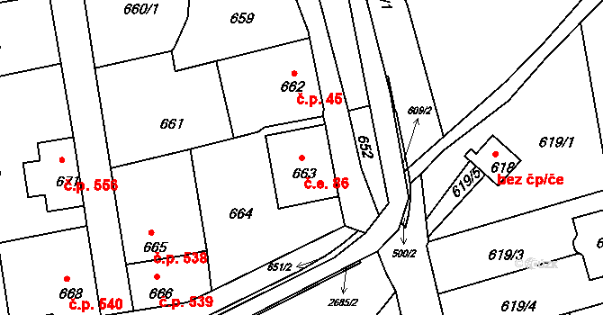 Šluknov 86 na parcele st. 663 v KÚ Šluknov, Katastrální mapa