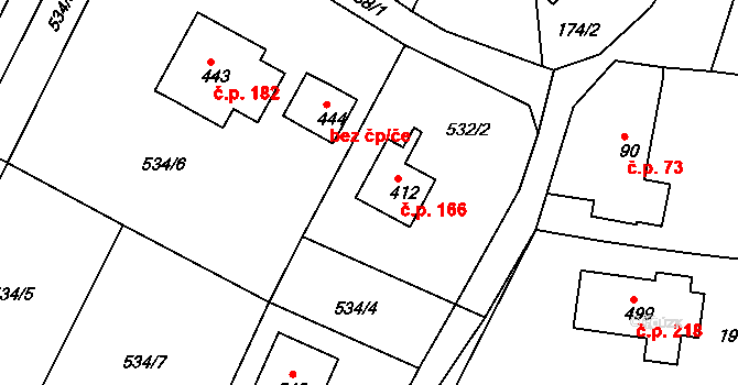 Budišovice 166 na parcele st. 412 v KÚ Budišovice, Katastrální mapa