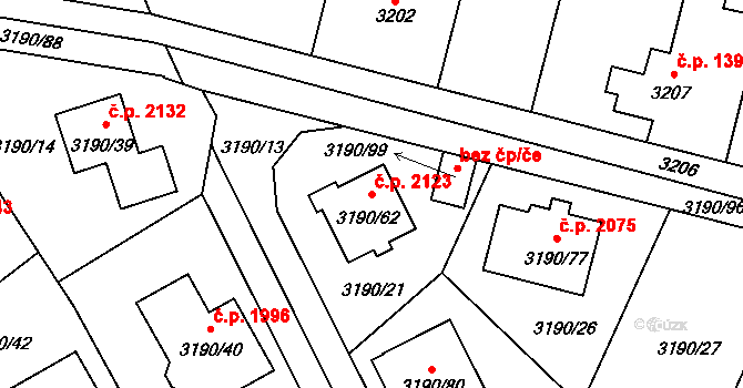 České Budějovice 7 2123, České Budějovice na parcele st. 3190/62 v KÚ České Budějovice 7, Katastrální mapa