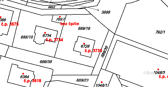 Havlíčkův Brod 3735 na parcele st. 6728 v KÚ Havlíčkův Brod, Katastrální mapa