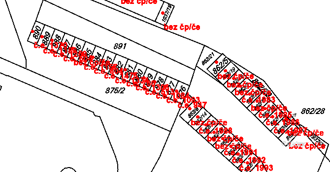 Chomutov 1093 na parcele st. 877 v KÚ Chomutov I, Katastrální mapa