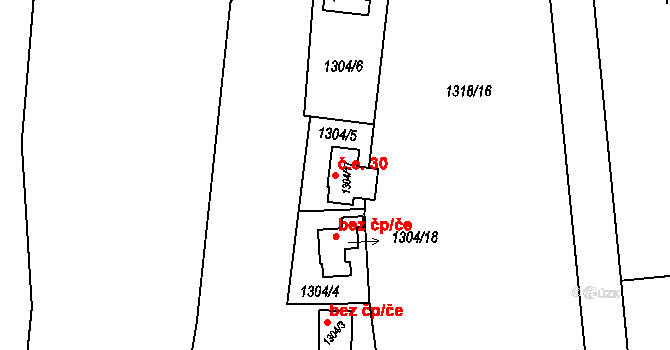 Hošťálkovice 30, Ostrava na parcele st. 1304/17 v KÚ Hošťálkovice, Katastrální mapa
