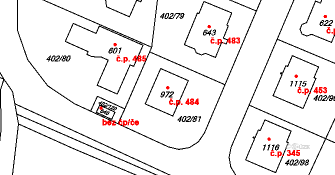 Zvole 484 na parcele st. 972 v KÚ Zvole u Prahy, Katastrální mapa