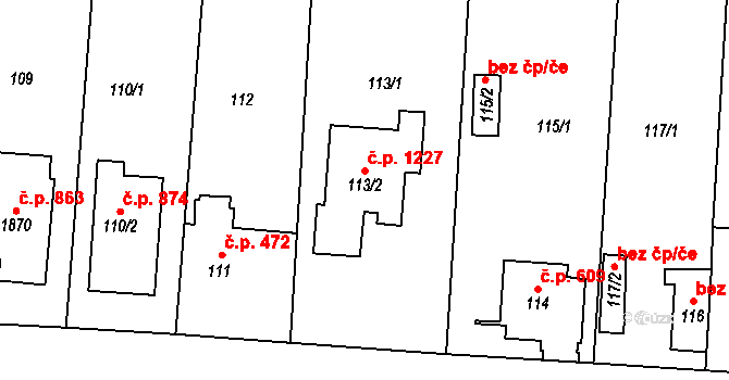 Kosmonosy 1227 na parcele st. 113/2 v KÚ Kosmonosy, Katastrální mapa