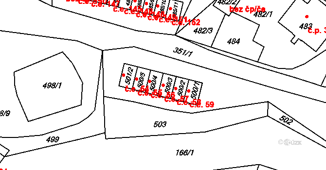 Rumburk 2-Horní Jindřichov 57, Rumburk na parcele st. 500/3 v KÚ Horní Jindřichov, Katastrální mapa