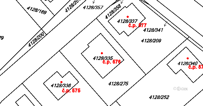 Choceňské Předměstí 576, Vysoké Mýto na parcele st. 4128/335 v KÚ Vysoké Mýto, Katastrální mapa