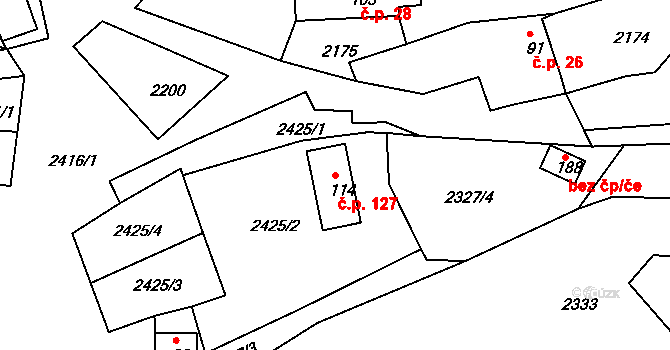 Pusté Skaliny 127, Benešov nad Černou na parcele st. 114 v KÚ Děkanské Skaliny, Katastrální mapa