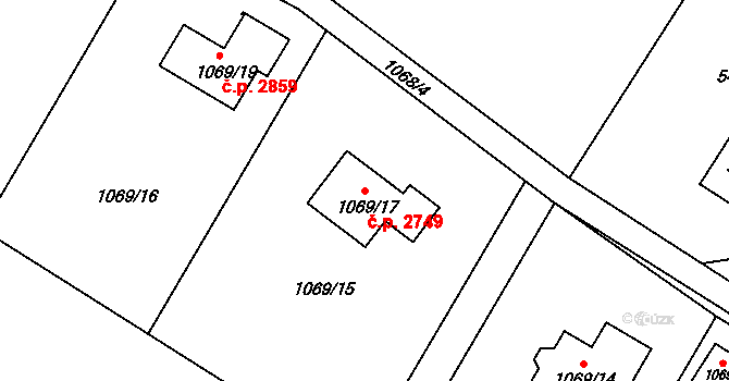 Rožnov pod Radhoštěm 2749 na parcele st. 1069/17 v KÚ Tylovice, Katastrální mapa