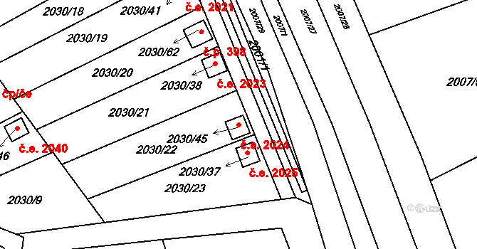 Brňany 2024, Vyškov na parcele st. 2030/45 v KÚ Vyškov, Katastrální mapa