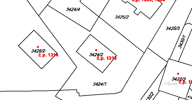 Bruntál 1313 na parcele st. 3424/2 v KÚ Bruntál-město, Katastrální mapa