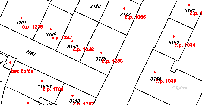Předměstí 1238, Litoměřice na parcele st. 3188 v KÚ Litoměřice, Katastrální mapa