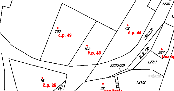Pecerady 48, Týnec nad Sázavou na parcele st. 108 v KÚ Pecerady, Katastrální mapa