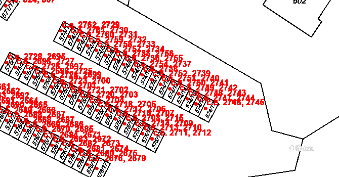Příluky 2741,2750, Zlín na parcele st. 574/13 v KÚ Příluky u Zlína, Katastrální mapa