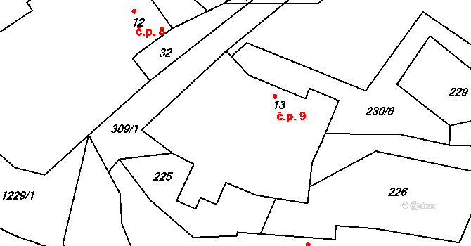 Kobylí a Plchov 9, Bystřice na parcele st. 13 v KÚ Kobylí, Katastrální mapa