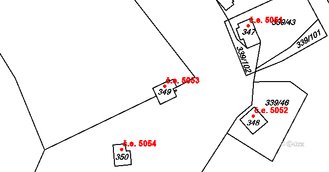 Kozojedy 5053 na parcele st. 349 v KÚ Kozojedy u Kostelce nad Černými Lesy, Katastrální mapa