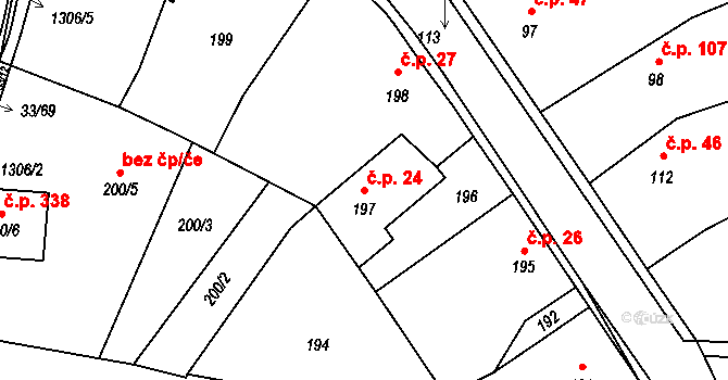Neveklov 24 na parcele st. 197 v KÚ Neveklov, Katastrální mapa