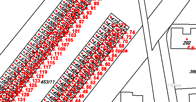 Rybitví 62 na parcele st. 466 v KÚ Rybitví, Katastrální mapa