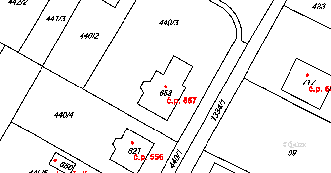 Smržice 557 na parcele st. 653 v KÚ Smržice, Katastrální mapa