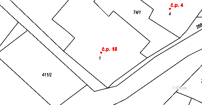 Černičí 18, Čechtice na parcele st. 1 v KÚ Černičí, Katastrální mapa