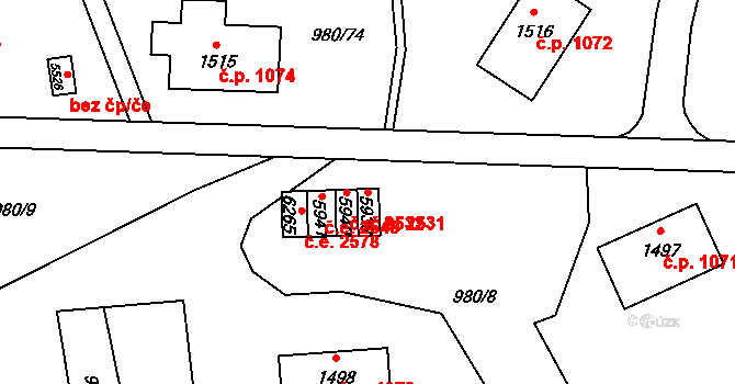 Zlín 2531 na parcele st. 5939 v KÚ Zlín, Katastrální mapa