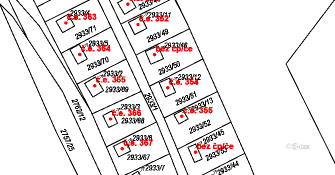 Kopřivnice 354 na parcele st. 2933/12 v KÚ Kopřivnice, Katastrální mapa