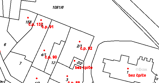 Prčice 92, Sedlec-Prčice na parcele st. 2/1 v KÚ Prčice, Katastrální mapa