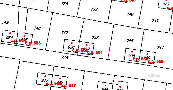 Heřmanice 561, Ostrava na parcele st. 937 v KÚ Heřmanice, Katastrální mapa