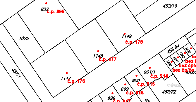 Přívoz 177, Ostrava na parcele st. 1148 v KÚ Přívoz, Katastrální mapa