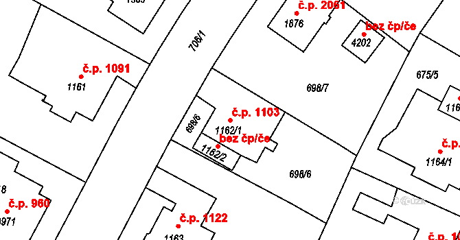 Zábřeh 1103, Ostrava na parcele st. 1162/1 v KÚ Zábřeh nad Odrou, Katastrální mapa