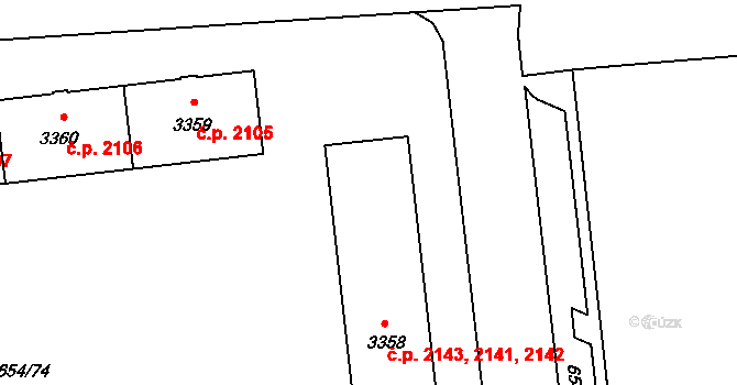 Zábřeh 2141,2142,2143, Ostrava na parcele st. 3358 v KÚ Zábřeh nad Odrou, Katastrální mapa
