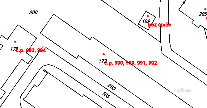 Bělský Les 989,990,991,992, Ostrava na parcele st. 173 v KÚ Dubina u Ostravy, Katastrální mapa